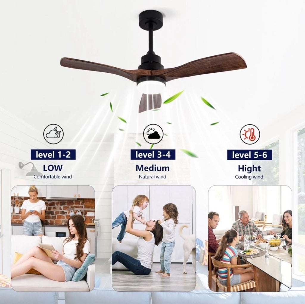 Ventilatore da soffitto 42 pollici con luce LED e telecomando; nero e noce scuro in ABS