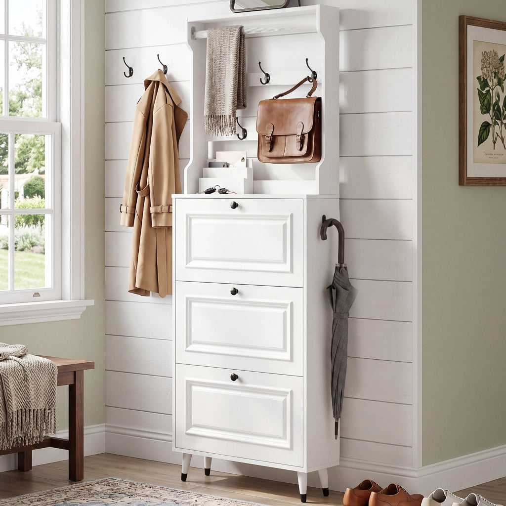 ARMADIO PORTA SCARPE E APPENDIABITI 66x17x180 cm Bianco
