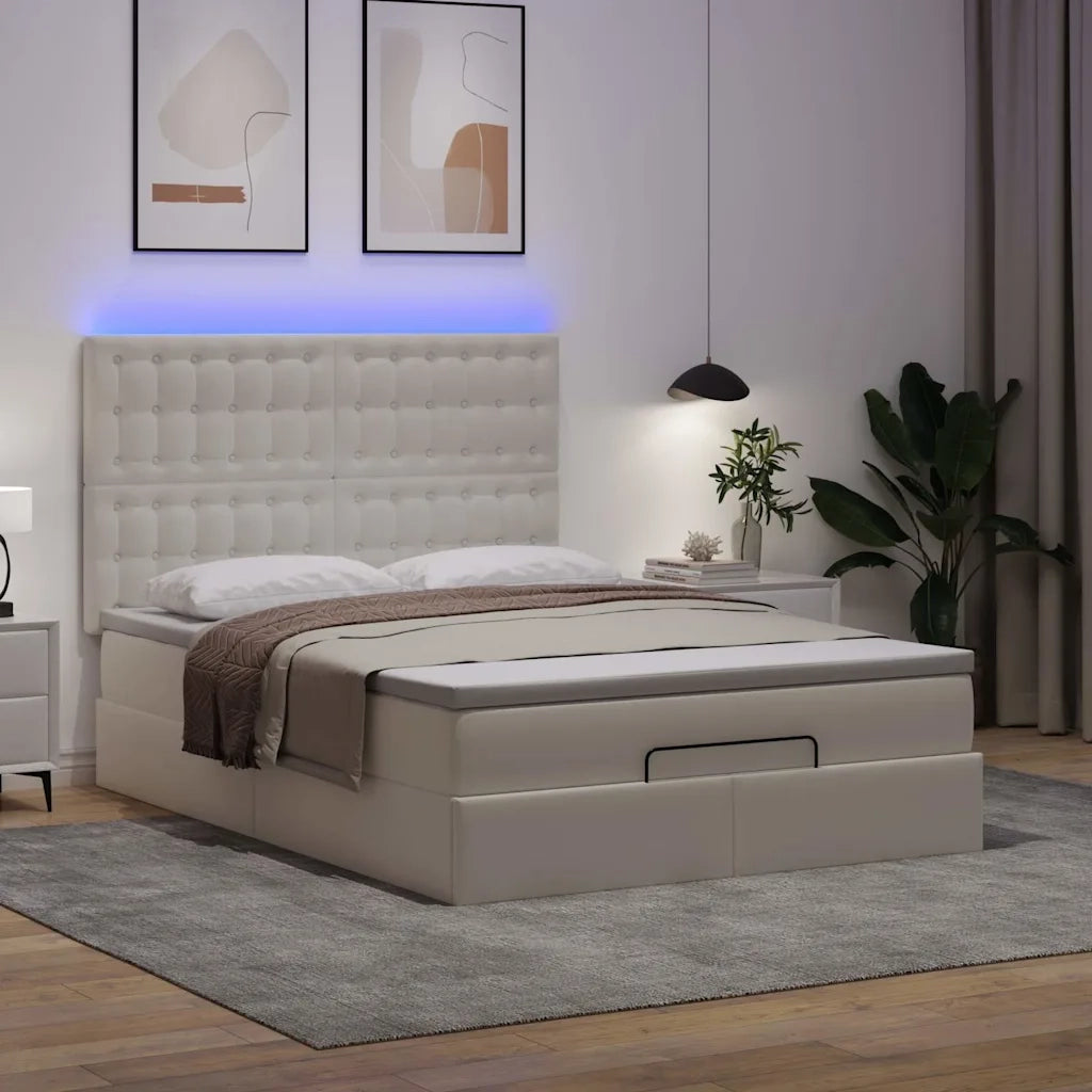Struttura Letto Pouf con Materasso Bianco 140x190 cm Similpelle 3313851