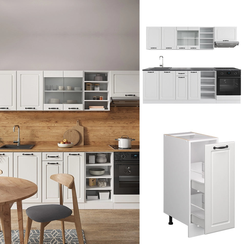 Cucina componibile R-Line Bianco rustico/Bianco 240 cm senza piano di lavoro Vicco