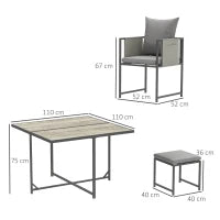 Set Mobili da Giardino con Tavolo da Pranzo, 4 Sedie da Esterno e 4 Sgabelli Poggiapiedi, Grigio