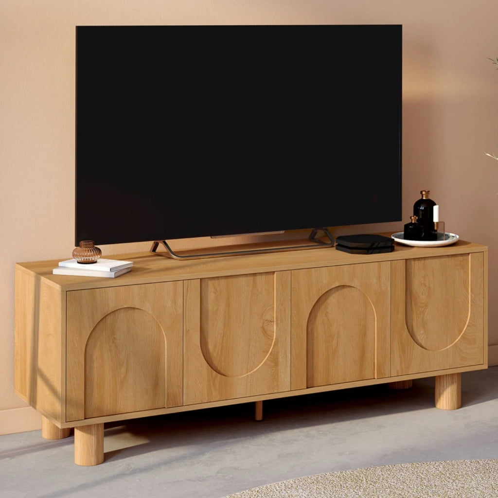IDMarket - Mobile TV ARCHIE 140 cm con 4 ante ad arco effetto legno