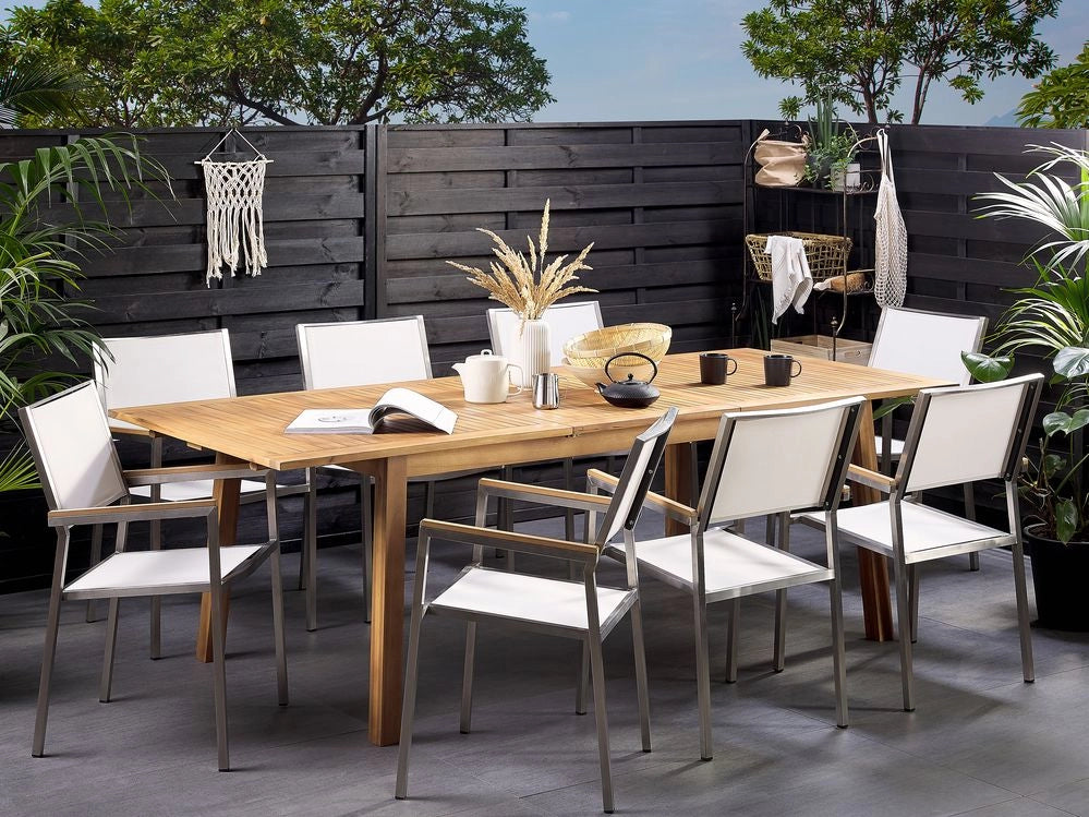 Tavolo da pranzo da giardino in marrone chiaro di acacia 180 - 240 x 100 cm allungabile 8 posti rettangolare