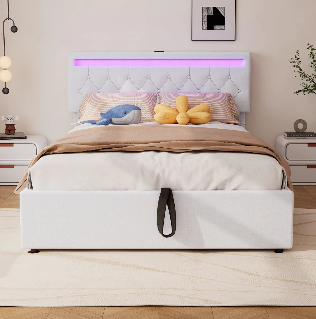 Letto imbottito 140 x 200 cm con illuminazione LED e porte USB