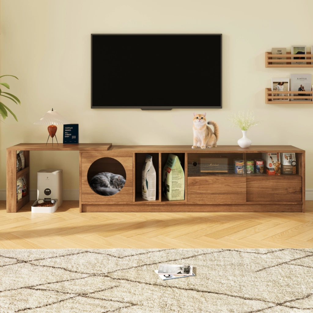 Mobile TV Rotante con Ante in Vetro e Vano Gatto ¨C MINIMAL ¨C Noce, 180(+80)¡Á40¡Á50 cm