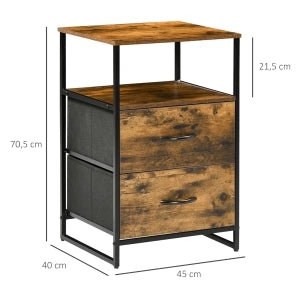Cassettiera con 2 cassetti in tessuto, stile industriale, 45 x 40 x 70,5 cm, marrone