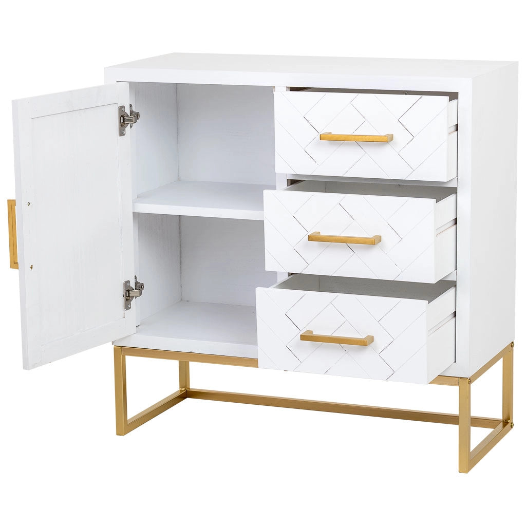 Credenza con 1 anta e 3 cassetti in legno e metallo 80x34x80h cm