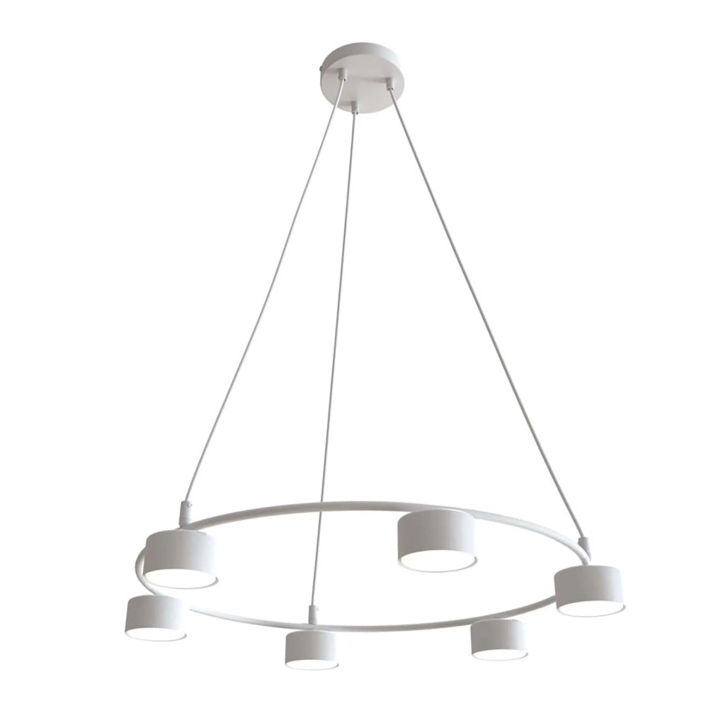 Lampadario Moderno 6 Luci Odin In Acciaio Bianco Ad Anello E Cilindri