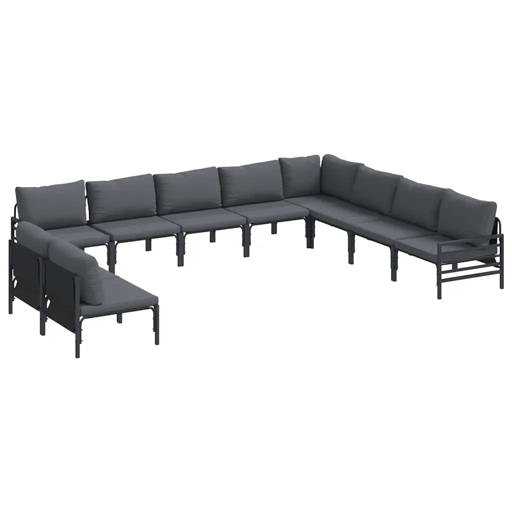 Set Divano da Giardino con cuscino 10 pcs Nero Acciaio 3378998