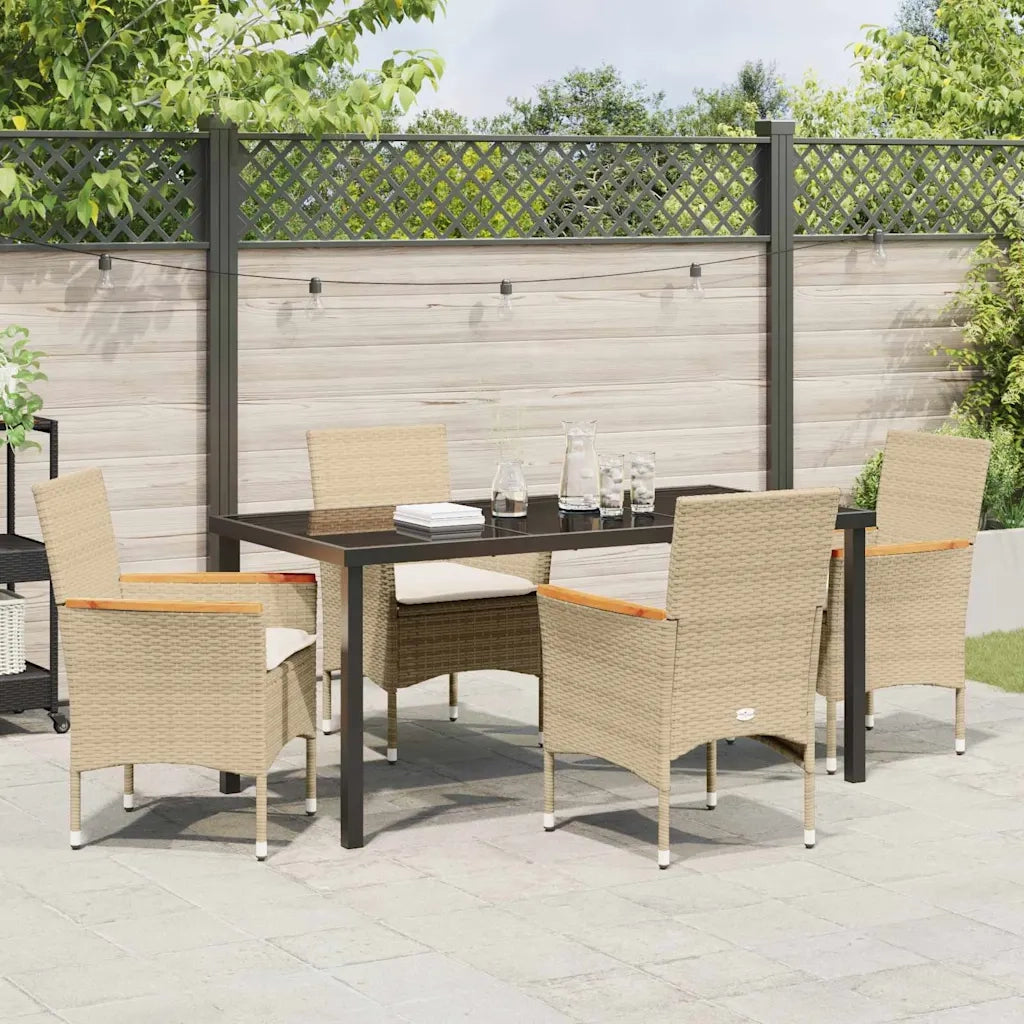 Set da Pranzo per Giardino con cuscino 5 pcs Beige polyrattan 3379859