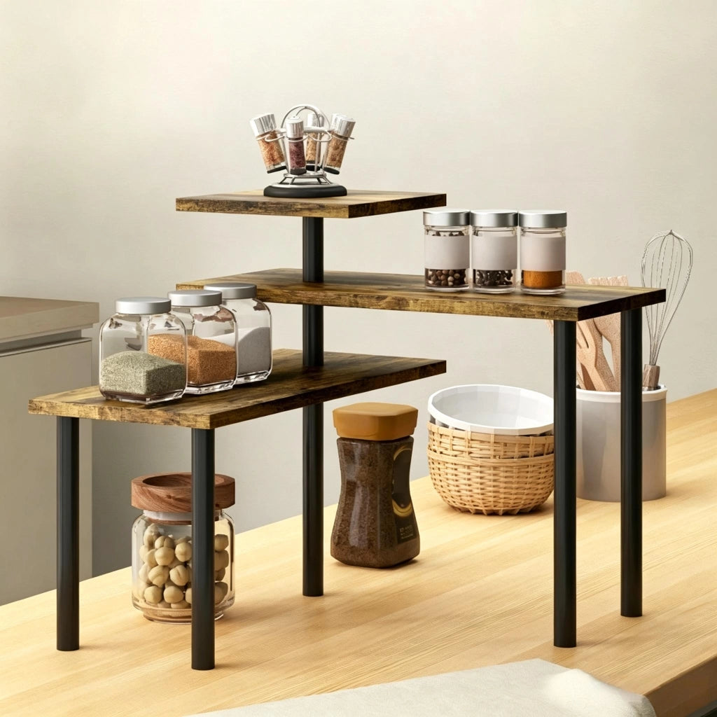 REGALLO da cucina girevole a 3 livelli 40x18x36,5 cm nero/marrone