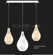 SOSPENSIONE BIANCO 3 LUCI RETTANGOLARE VETRI (1 MEDIO TRASPARENTE+2 PICCOLI AMBRA) 1193BI-S3 RPM-TA