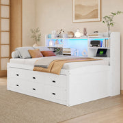 DESMIU Letto divano 90 × 200 cm 1 posto con LED, 3 cassetti, USB e Type-C, senza materasso, bianco