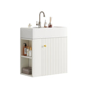 Mobile sottolavabo da bagno con lavabo in ceramica; vani laterali e armadietto; bianco