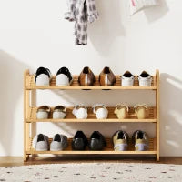 Scaffale Scarpiera a 3 Livelli per 12 Scarpe con Ripiani a Doghe in Bambù, 76x33x50.8 cm, Colore Legno