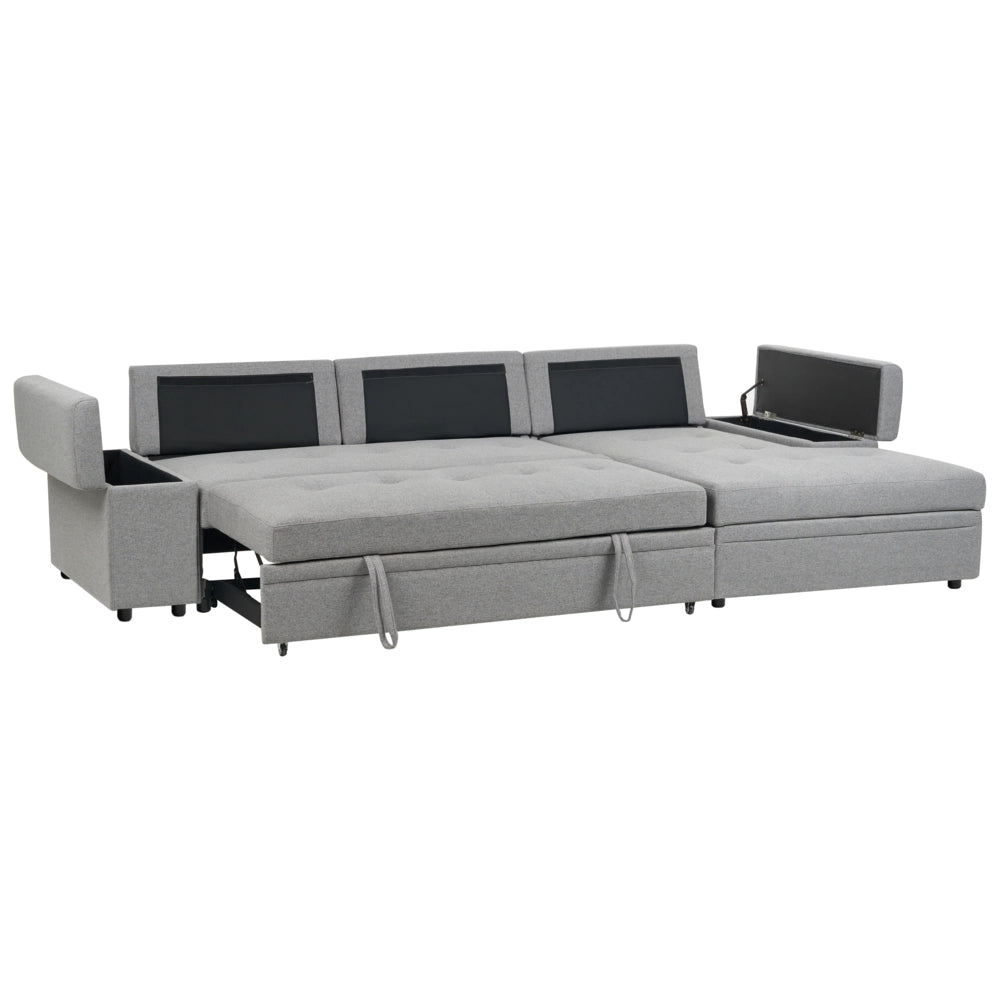 Divano letto angolare Grigio in tessuto imbottito Orientamento a sinistra con letto contenitore