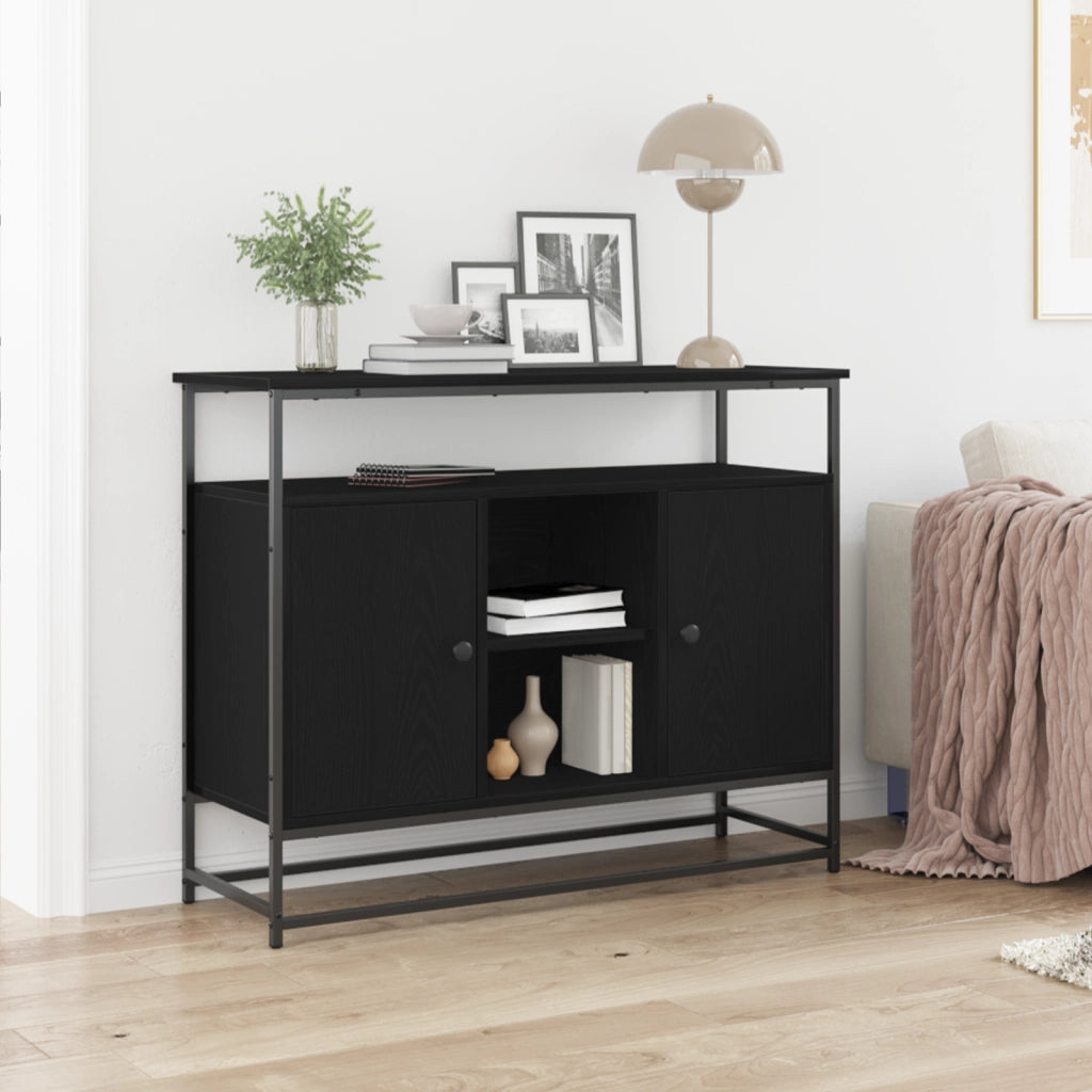 Sideboard  Nero Rovere 100x35x80 cm Legno ingegnerizzato e Acciaio
