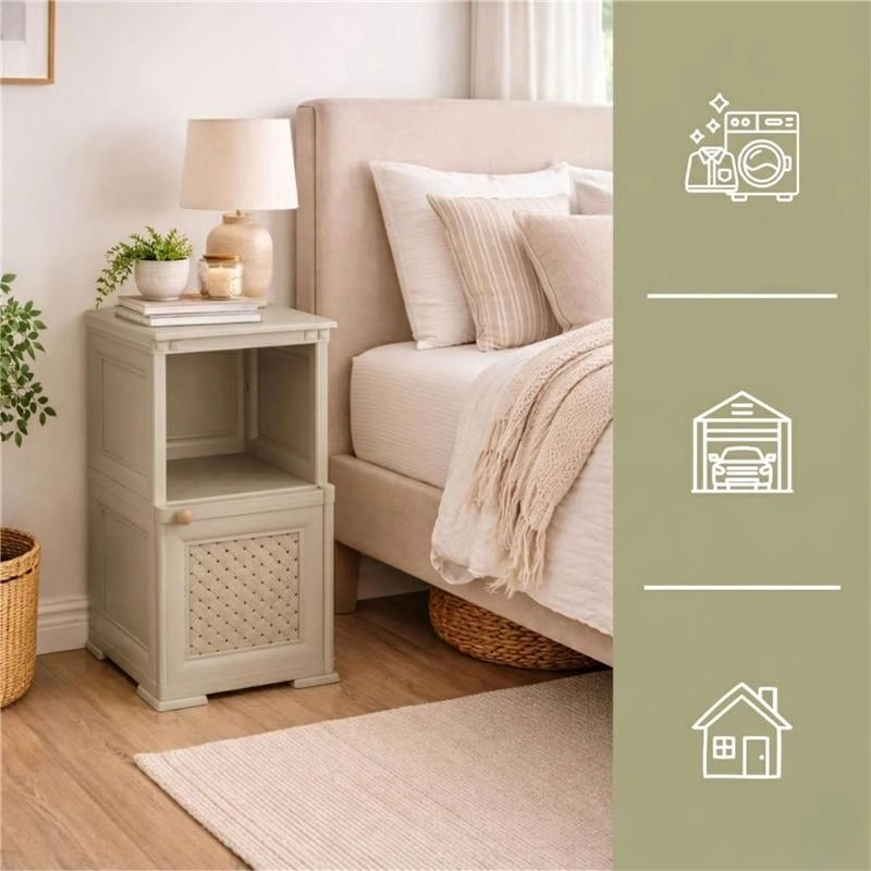MOBILE 1 MODULO TAUPE 40X43X85,5 CM CON ANTA TRAFORATA E 1 MODULO SCAFFALE – CONTENITORE VERTICALE SALVASPAZIO PER INGRESSO E ZONA GIORNO