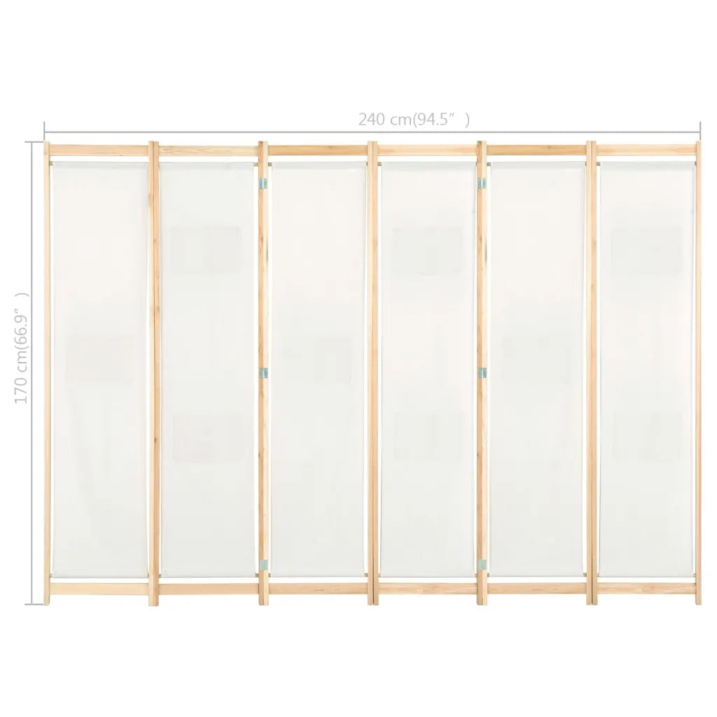 Divisorio Ambienti | Divider per stanze | Paravento a 6 Pannelli 240x170x4 cm in Tessuto Crema