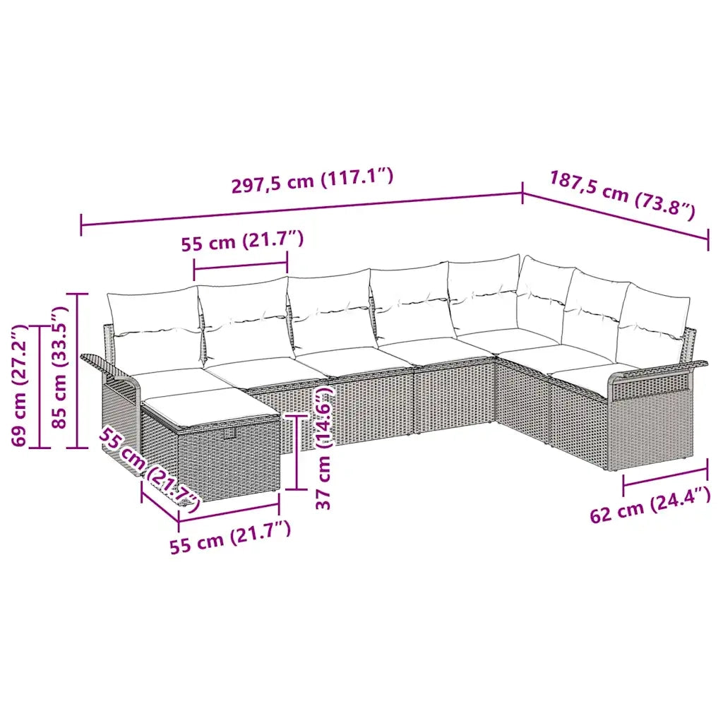 Set Divano da Giardino 8 pcs Grigio chiaro polyrattan 3358931