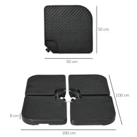 Basamento per Ombrellone set 4 Pezzi Impilabili con Maniglie Integrate, in HDPE, 99.7x99.7x8.3 cm, Nero