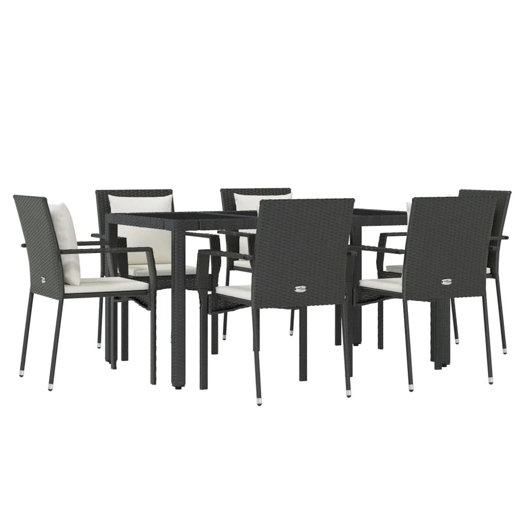 Set da pranzo da esterno in resina intrecciata nera da 7 pezzi con cuscini inclusi mobili da giardino 02_0014476
