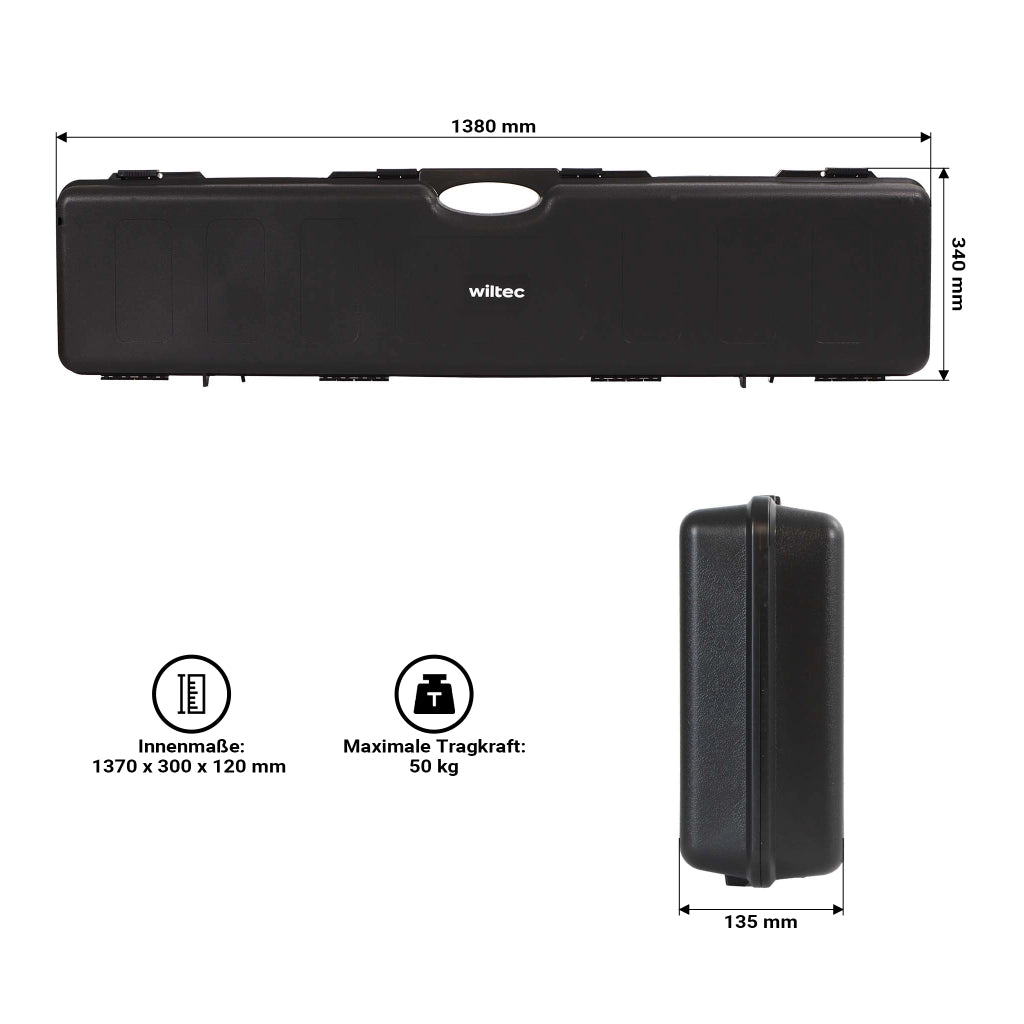 Valigetta porta armi 138 x 34 x 13,5 cm, Custodia per due fucili 54" con cannocchiale, interno imbottito antiurto