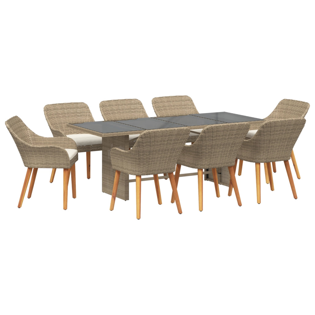 Set da pranzo da giardino 9 pezzi Beige Polyrattan