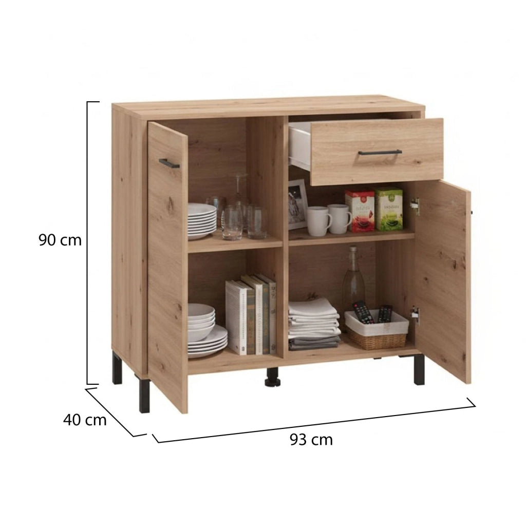 Madia Laerruu, Credenza un Cassetto, 93x40x90h cm Marrone Rovere Nodi