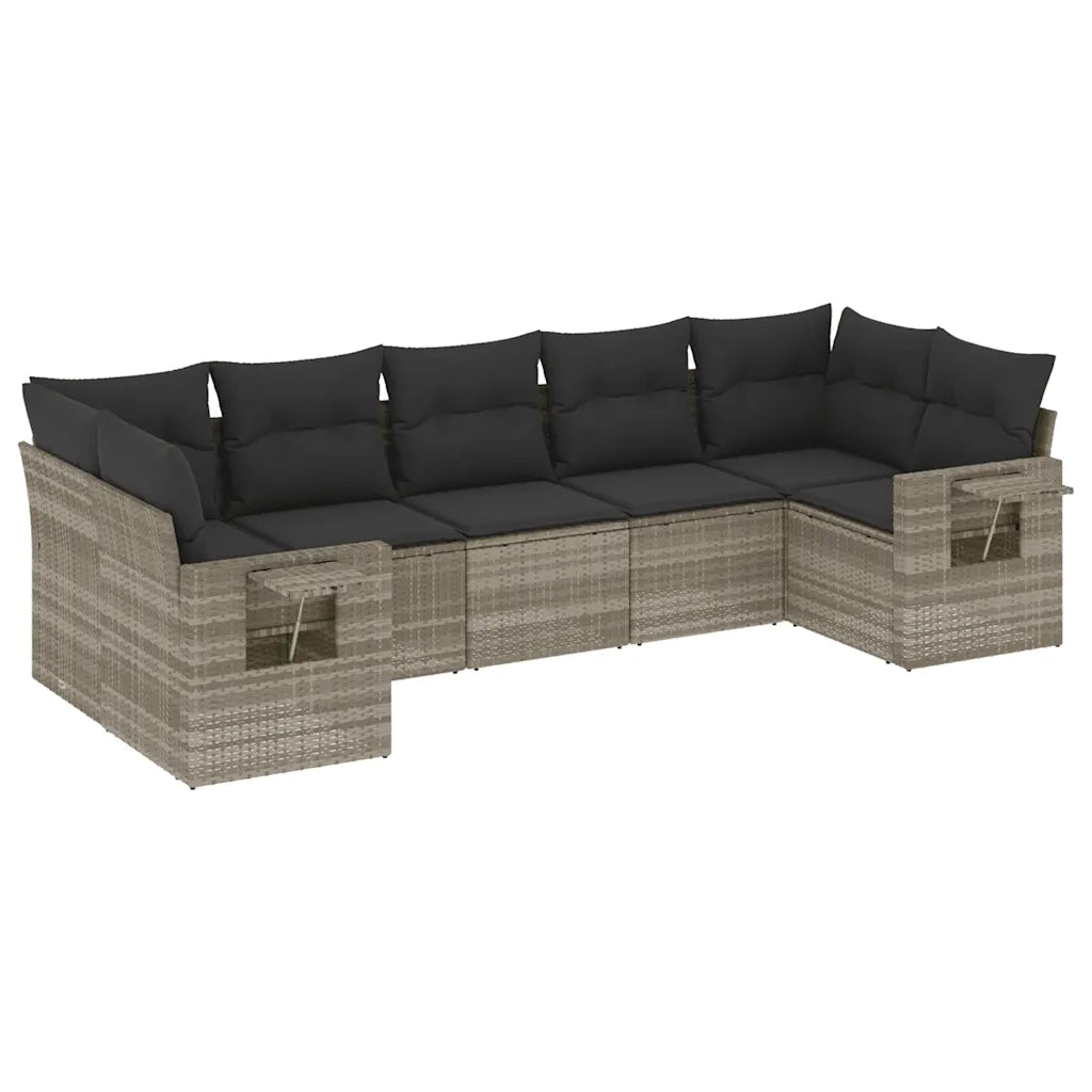 Set Divani da Giardino 7pz con Cuscini Grigio Chiaro Polyrattan