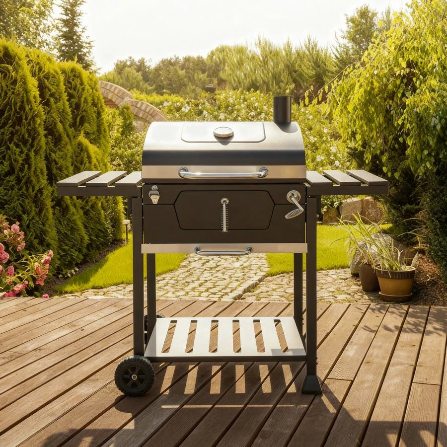 Barbecue a Carbonella con rotelle, apribottiglie e termostato integrato