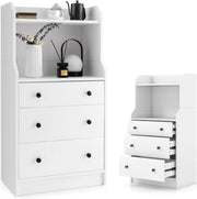 Cassettiera con 3 cassetti per camera da letto, cassettiera con ripiani aperti, mobile con dispositivo antiribaltamento, armadio ausiliario per soggiorno, studio, 58 x 36 x 111 cm, bianco