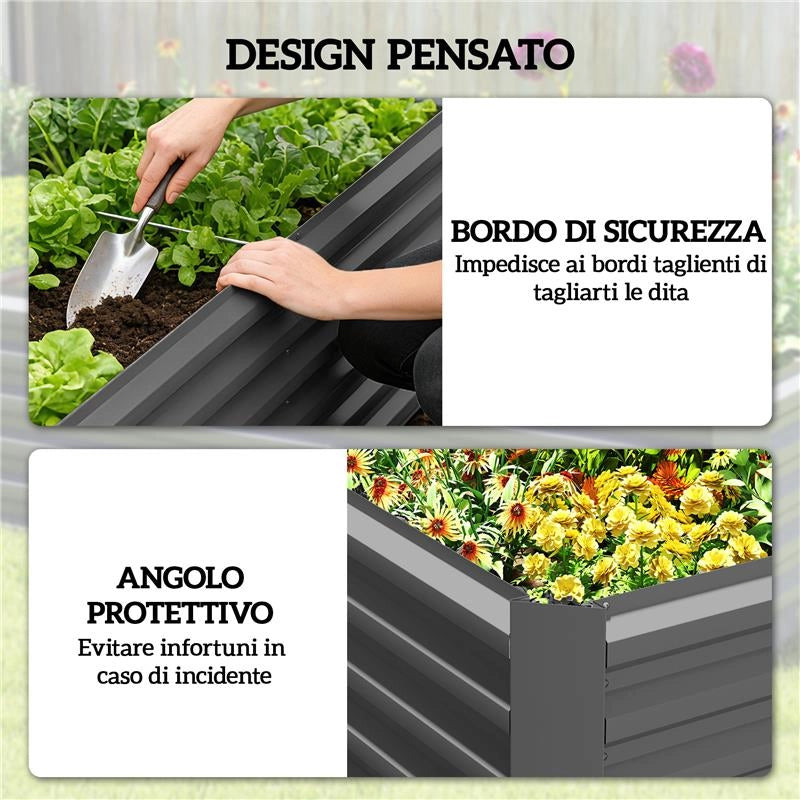 LETTO PER ORTO RIALZATO CON FONDO APERTO E BORDI ARROTONDATI, 180X90X57.5 CM, GRIGIO SCURO