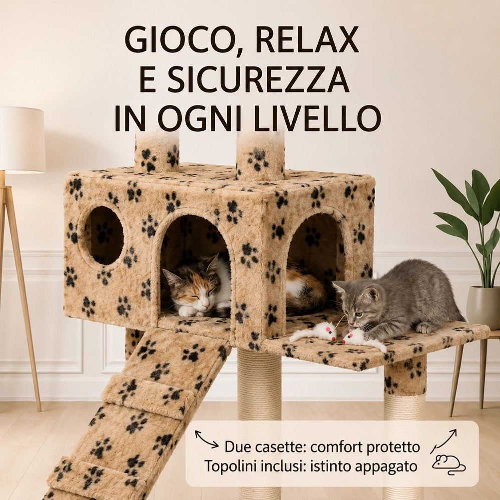 Tiragraffi per Gatti Albero Sisal Parco Giochi Gatto Tira Graffi 170cm Beige