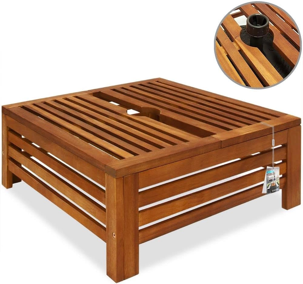 Tavolino Copribase per Ombrellone 62x62x25cm Copertura per Supporto Parasole Legno di Acacia