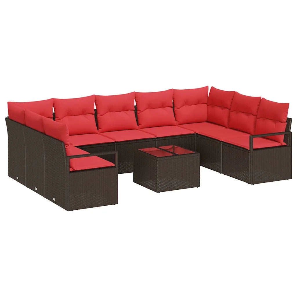 Set di divani con cuscino 10 pcs Marrone polyrattan