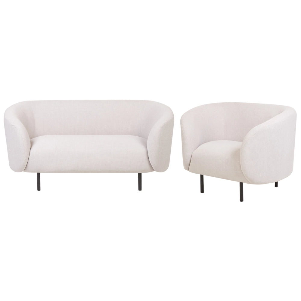 Set divano e poltrona in poliestere beige e nero con gambe dorate stile glamour retrò soggiorno