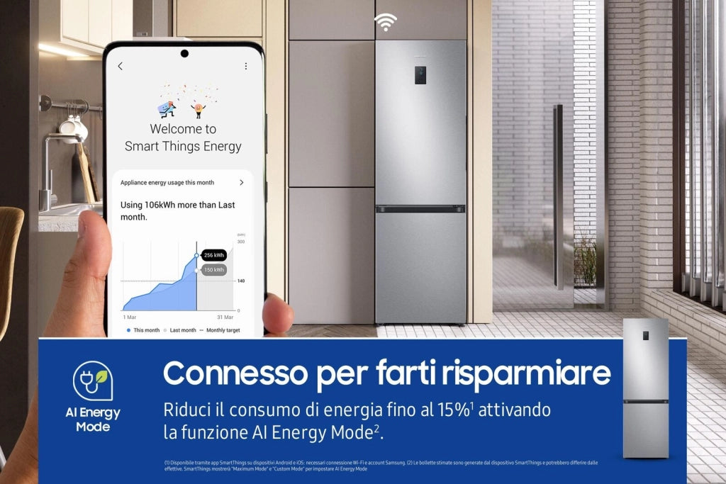 Samsung RB34C672DSA Frigorifero Combinato EcoFlex No Frost AI 185 cm 344 Litri All Around Cooling Classe D Inox