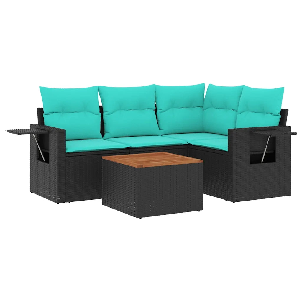 Set Divani da Giardino 5 pz con Cuscini Nero in Polyrattan 3224545