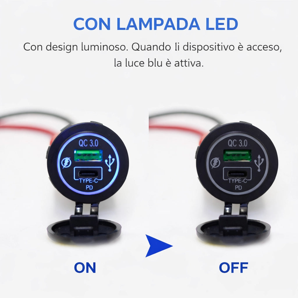 Caricabatterie presa doppia USB TYPE-C 12V 24V per auto furgone autobus 15816