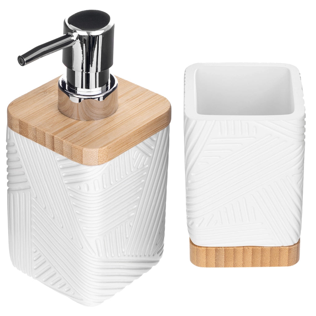 Set da bagno KADAX con dispenser di sapone liquido e bicchiere da bagno, colore bianco.