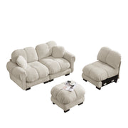 Divano angolare convertibile a 3 posti con cuscini decorativi e chaise longue in chenille beige chiaro