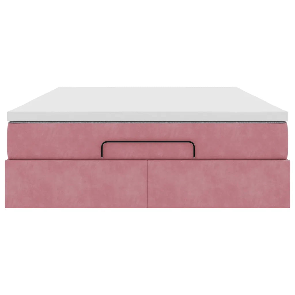 Struttura Letto Pouf con Materasso Rosa 140x200 cm in Velluto 3311194