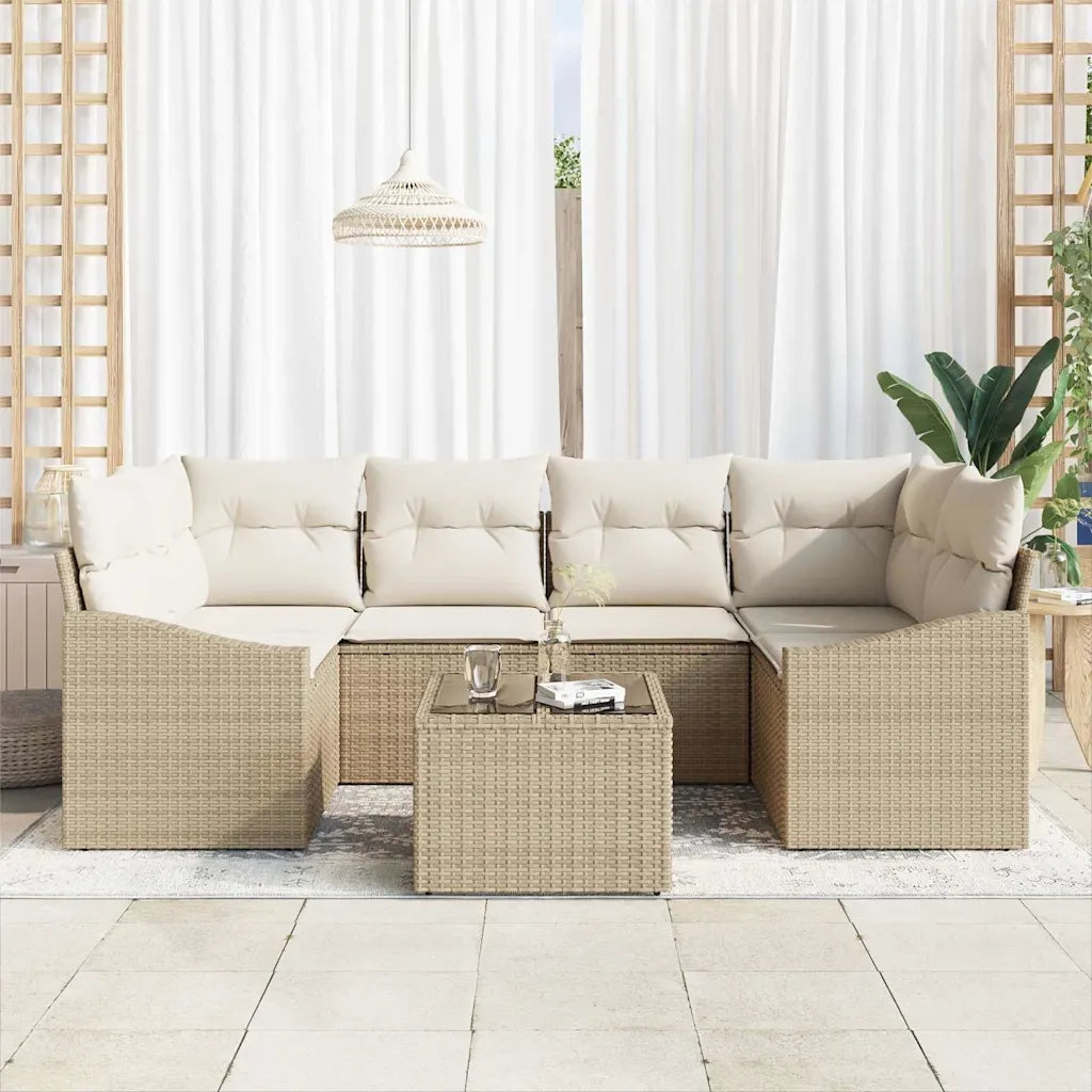 Set di divani con cuscino 7 pcs Beige e Crema polyrattan 3346621