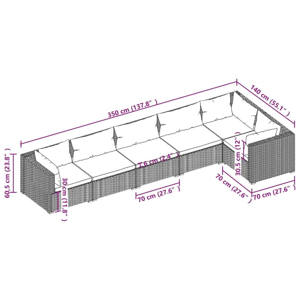 Set di mobili da giardino 6 pz con cuscini in polyrattan marrone 02_0016886