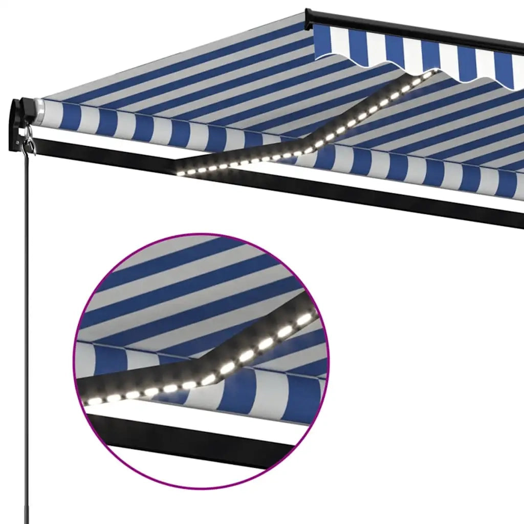 Tenda da Sole Retrattile Manuale con LED 350x250cm Blu e Bianca cod mxl 51595