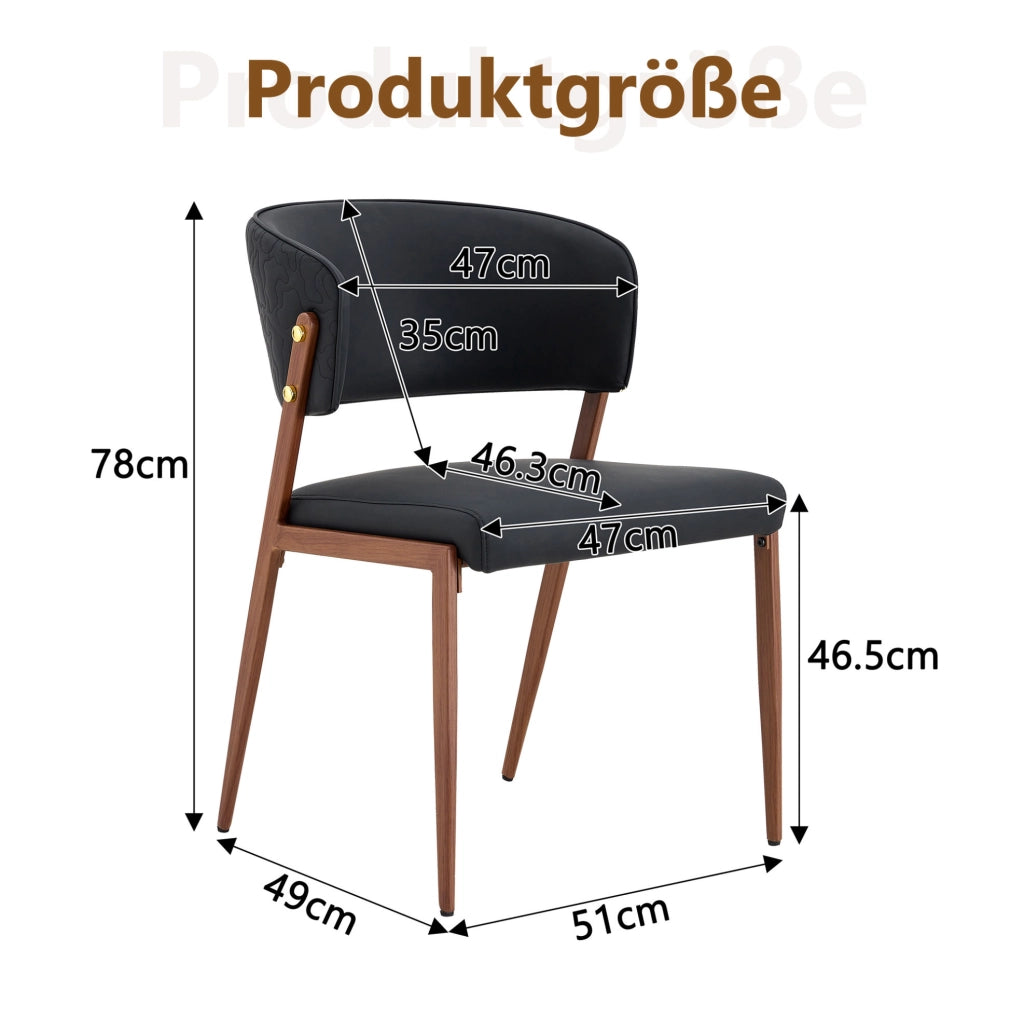 Sedia da pranzo moderna in ecopelle con schienale ergonomico e gambe in metallo nera