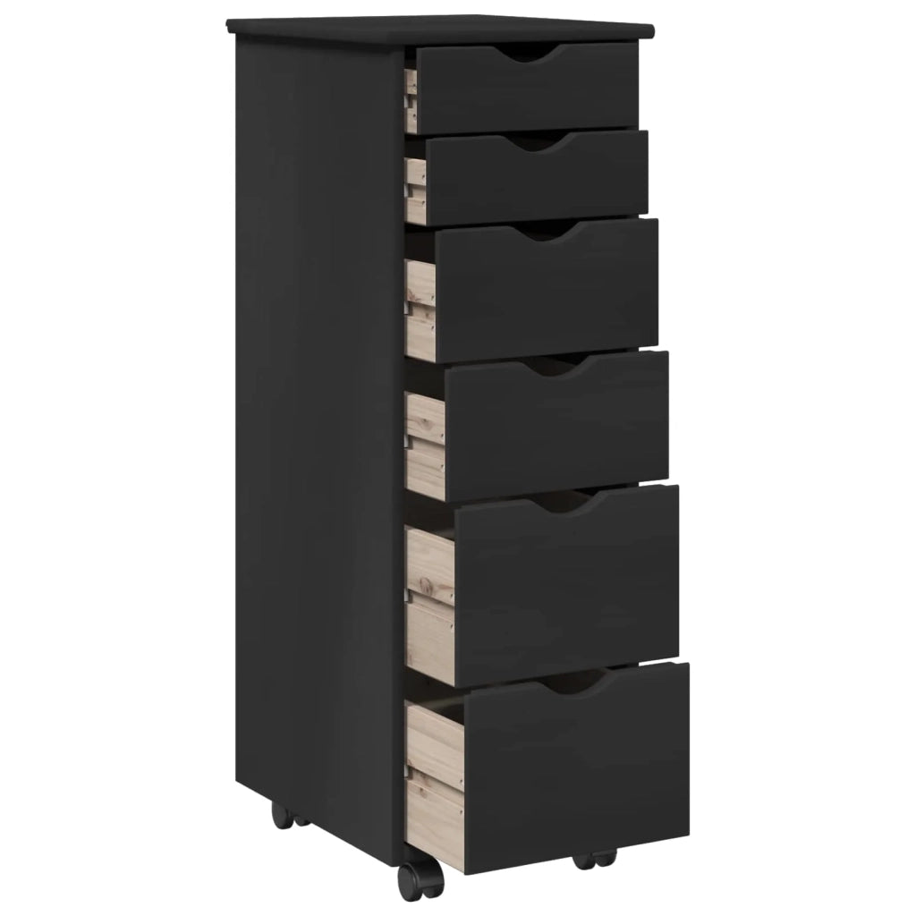Mobile con Ruote Nero 34 x 39 x 93,5 cm Legno di Pino Massello 42028367