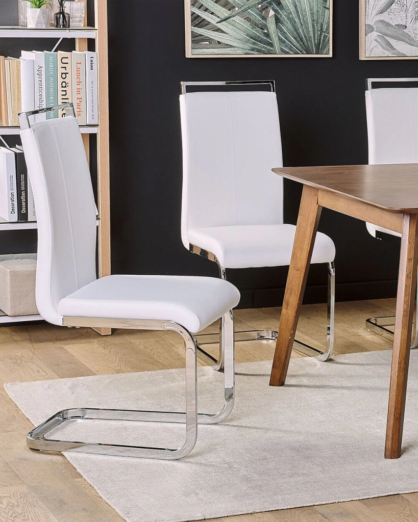 Set di 2 sedie da pranzo bianche con sedile imbottito in ecopelle con schienale alto per sale conferenze a sbalzo moderne