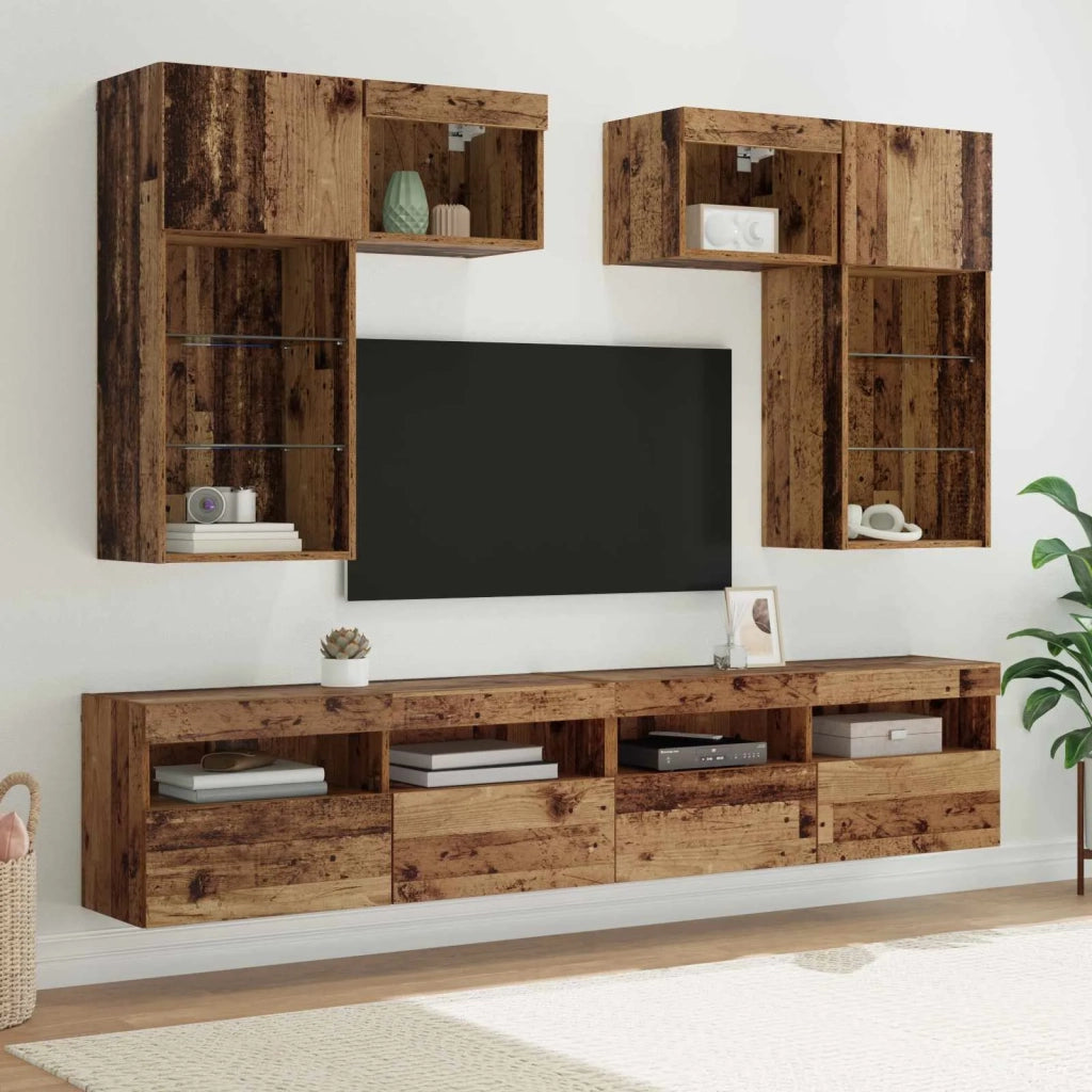 Unità per TV a Muro 6 pcs Rovere Nero Legno multistrato 3402788